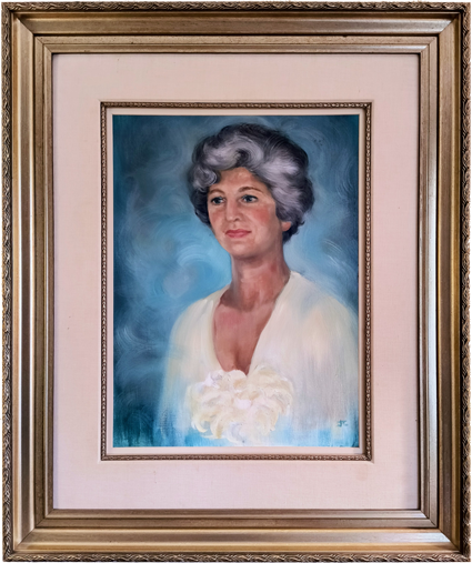 A portrait painting of Dorothy Benson who helped inspire the organization of Markoly Foundation.